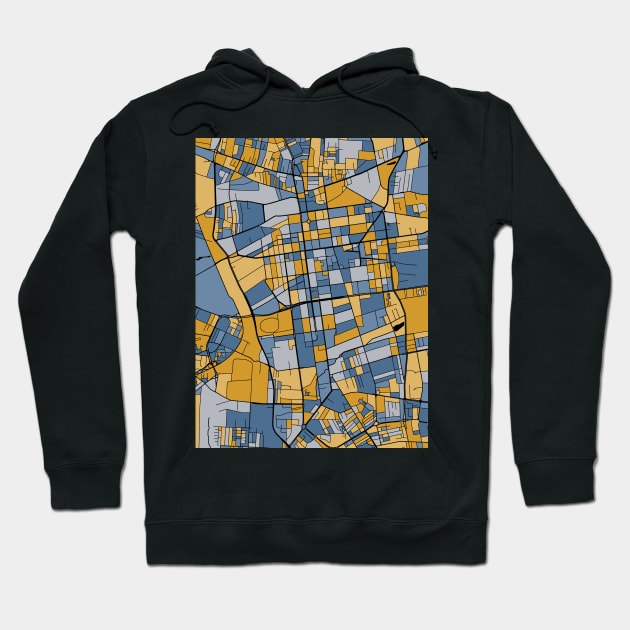 Lódz Map Pattern in Blue & Gold Hoodie by PatternMaps